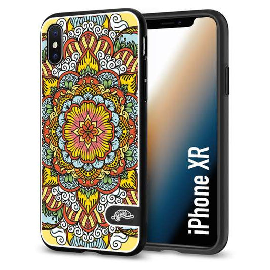 CUSTOMIZZA - Custodia cover nera morbida in tpu compatibile per iPhone Xr mandala colorato fiore nuvole arancione