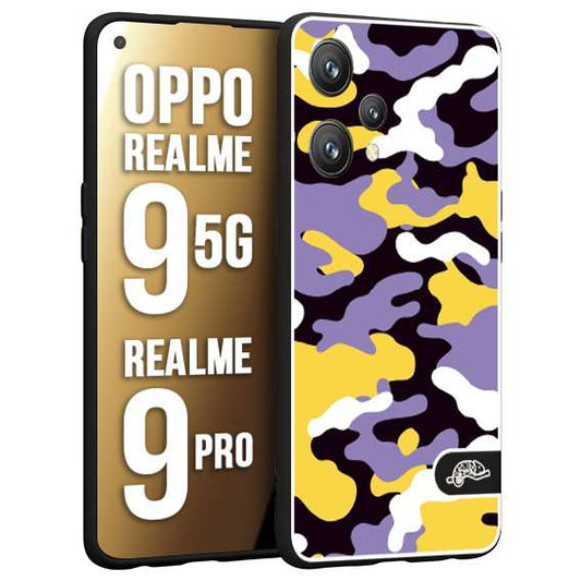 CUSTOMIZZA - Custodia cover nera morbida in tpu compatibile per Realme 9 5G - 9 PRO camouflage mimetico militare viola lilla giallo