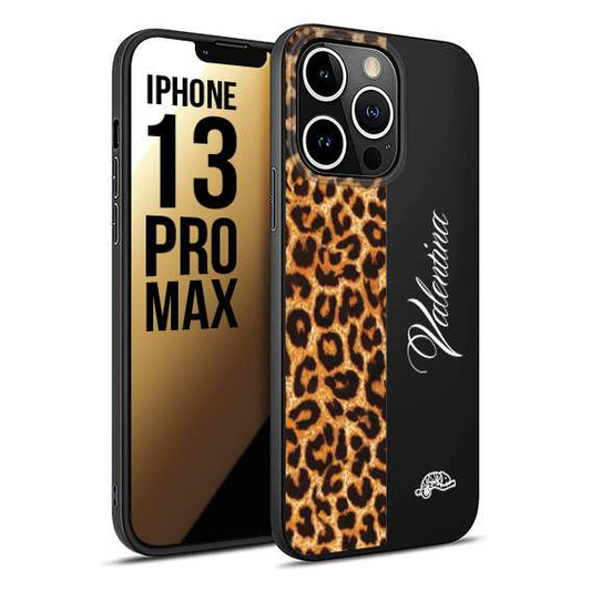 CUSTOMIZZA - Custodia cover nera morbida in tpu compatibile per iPhone 13 PRO MAX custom nome scritta leopardato maculato donna marrone leopard