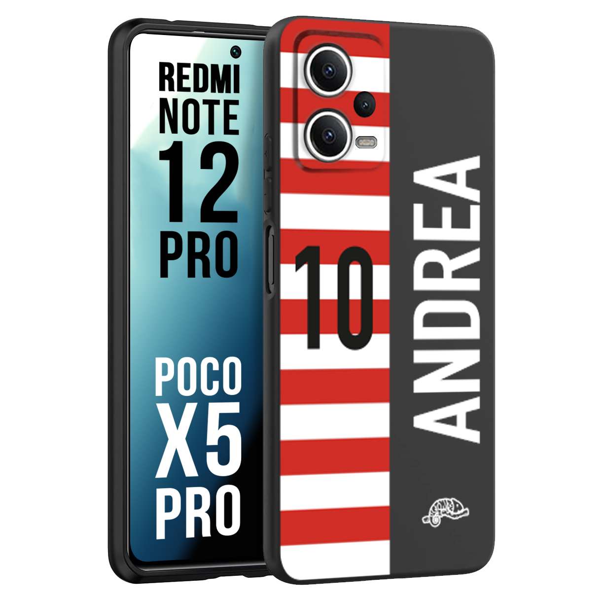 CUSTOMIZZA - Custodia cover nera morbida in tpu compatibile per Xiaomi Redmi Note 12 PRO - POCO X5 PRO personalizzata calcio football nome e numero calciatori bianco rossa