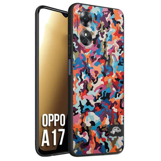 CUSTOMIZZA - Custodia cover nera morbida in tpu compatibile per Oppo A17 camouflage mimetico militare moderno blu arancio rosa