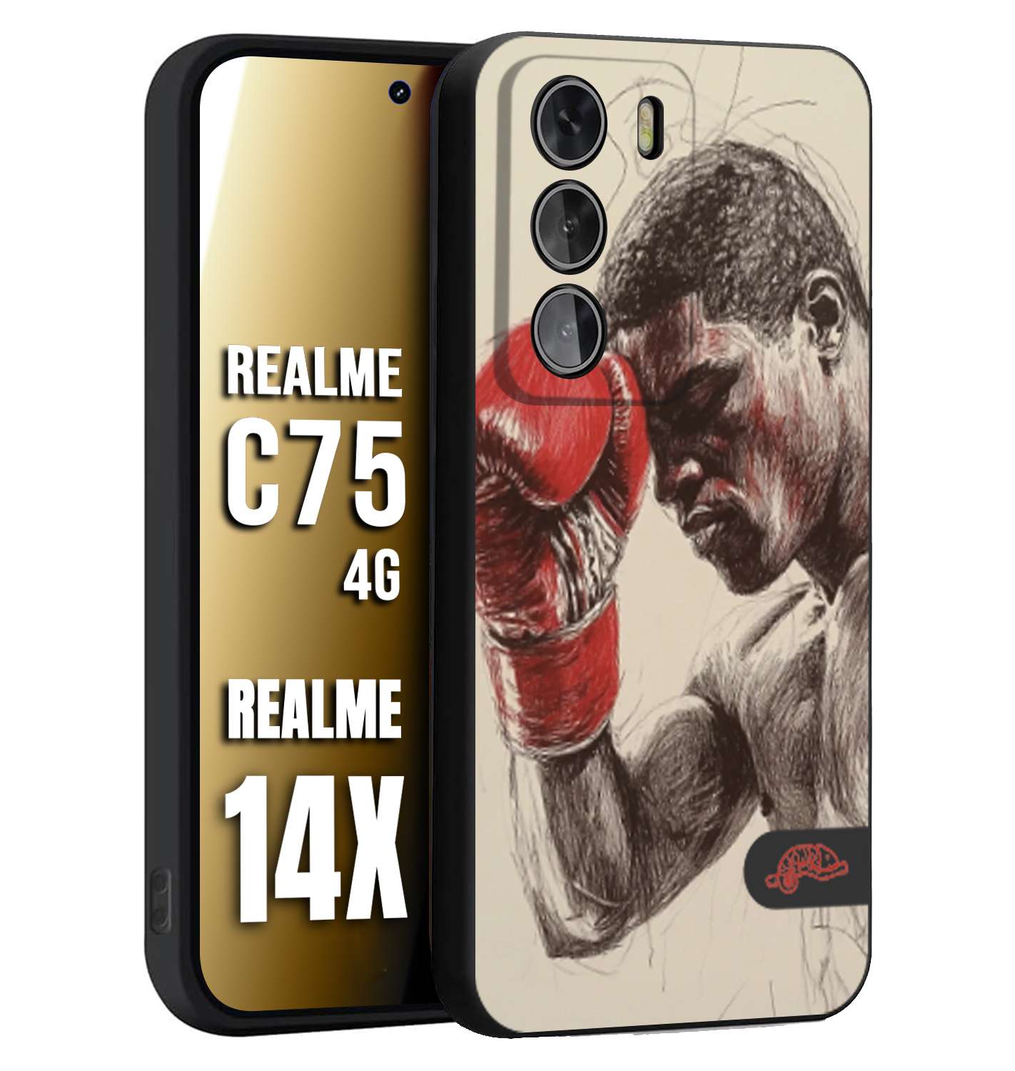 CUSTOMIZZA - Custodia cover nera morbida in tpu compatibile per Realme 14X - C75 4G pugilato pugili disegno tattoo guantoni boxer pesi massimi
