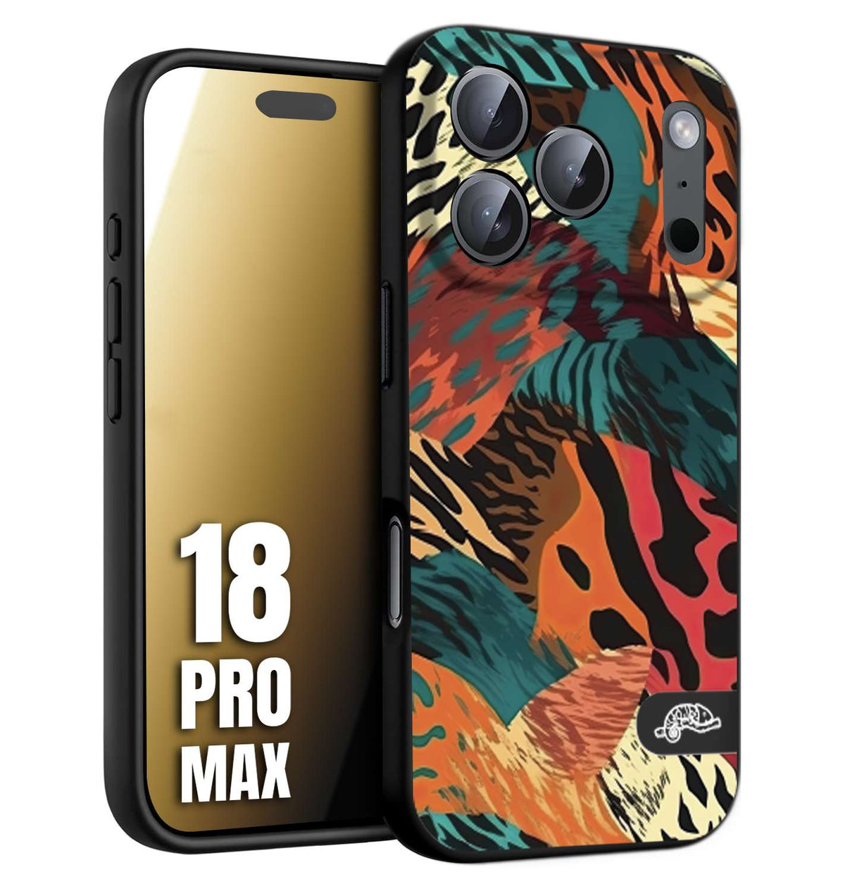 CUSTOMIZZA - Custodia cover nera morbida in tpu compatibile per iPhone 18 PRO MAX leopardato tigrato tiger colorata summer arancio verde fucsia