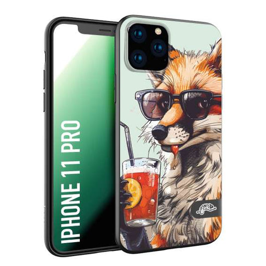 CUSTOMIZZA - Custodia cover nera morbida in tpu compatibile per iPhone 11 PRO estate disegnata cocktails animali simpatici fox volpe negroni