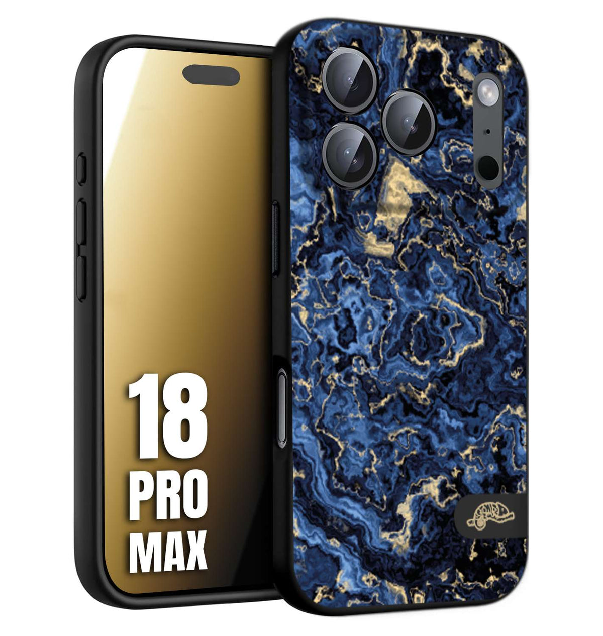 CUSTOMIZZA - Custodia cover nera morbida in tpu compatibile per iPhone 18 PRO MAX effetto marmo marble blu venature dorato psichedelico