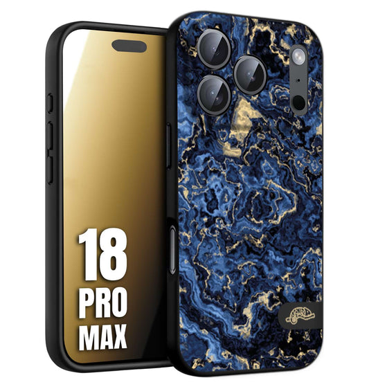CUSTOMIZZA - Custodia cover nera morbida in tpu compatibile per iPhone 18 PRO MAX effetto marmo marble blu venature dorato psichedelico