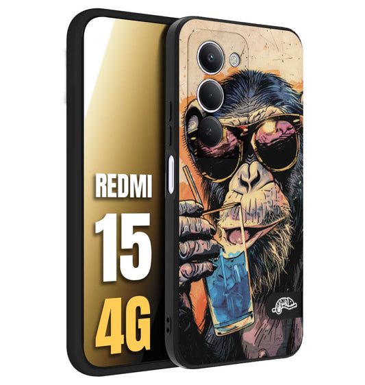 CUSTOMIZZA - Custodia cover nera morbida in tpu compatibile per Xiaomi Redmi 15 4G estate disegnata cocktails animali simpatici scimmia monkey negroni