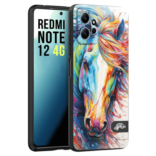 CUSTOMIZZA - Custodia cover nera morbida in tpu compatibile per Xiaomi Redmi Note 12 4G animali color cavallo horse viso colori vibranti disegnato schizzo
