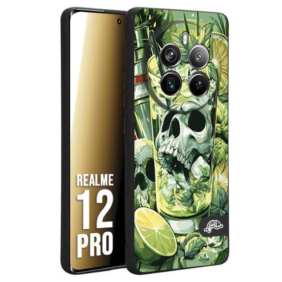 CUSTOMIZZA - Custodia cover nera morbida in tpu compatibile per Realme 12 PRO Mojito cocktail teschio illustrazione drink lime menta ghiacci tropicale street art