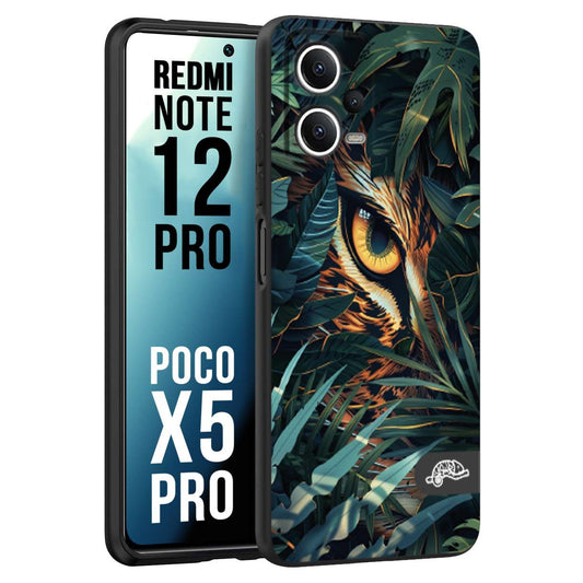CUSTOMIZZA - Custodia cover nera morbida in tpu compatibile per Xiaomi Redmi Note 12 PRO - POCO X5 PRO animali color giungla tropicale occhio di giaguaro felino disegnato
