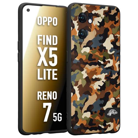 CUSTOMIZZA - Custodia cover nera morbida in tpu compatibile per Oppo Reno 7 - Find X5 LITE camouflage mimetico militare moderno blu marrone beige