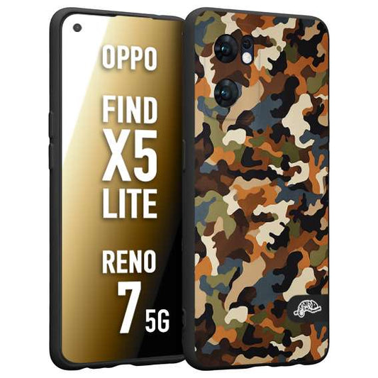CUSTOMIZZA - Custodia cover nera morbida in tpu compatibile per Oppo Reno 7 - Find X5 LITE camouflage mimetico militare moderno blu marrone beige