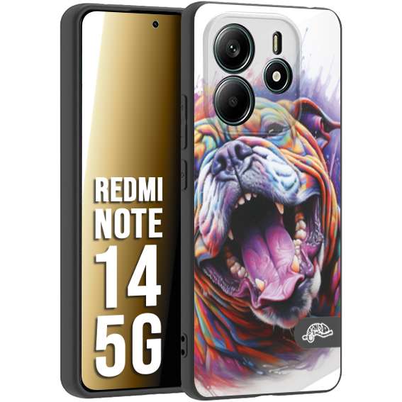 CUSTOMIZZA - Custodia cover nera morbida in tpu compatibile per Xiaomi Redmi Note 14 5G animali color bulldog cane dog colori vibranti disegnato schizzo