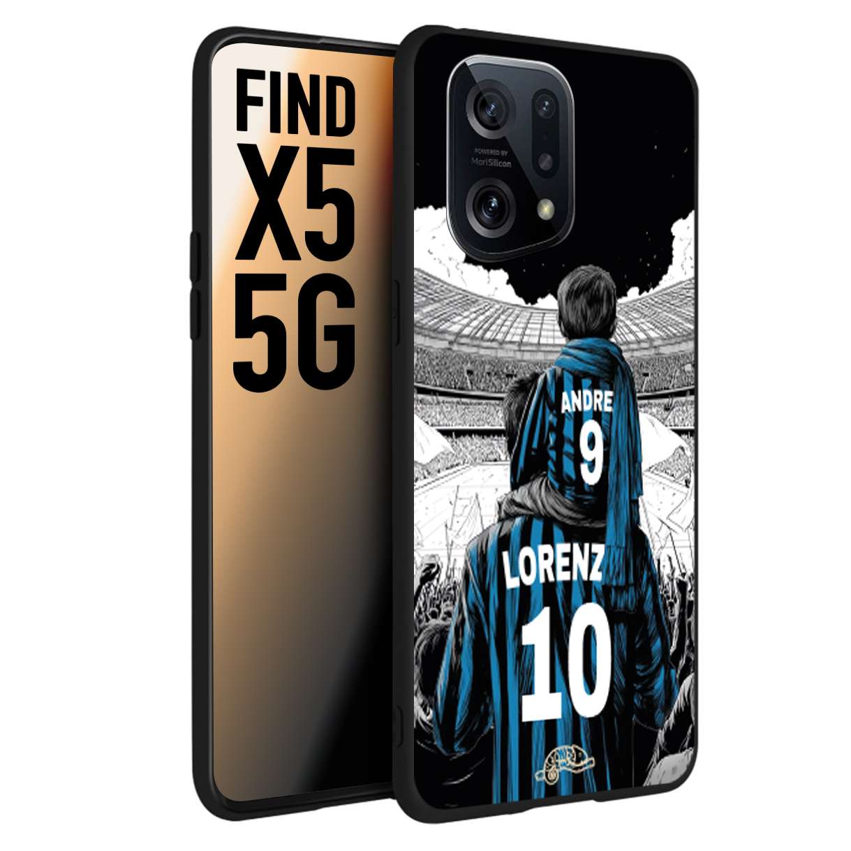 CUSTOMIZZA - Custodia cover nera morbida in tpu compatibile per Oppo Find X5 personalizzata calcio football padre e figlio calciatori nerazzurra