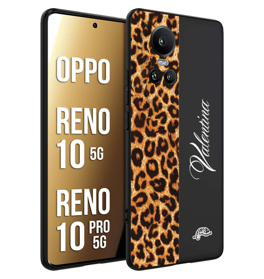 CUSTOMIZZA - Custodia cover nera morbida in tpu compatibile per Oppo Reno 10 5G - 10 PRO 5G custom nome scritta leopardato maculato donna marrone leopard