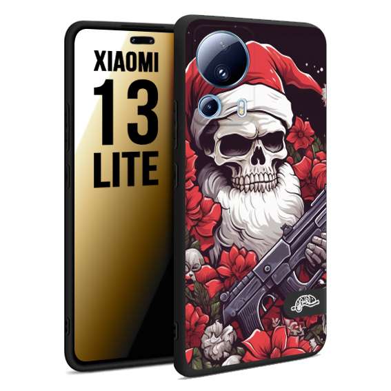 CUSTOMIZZA - Custodia cover nera morbida in tpu compatibile per Xiaomi 13 LITE teschio natale santa claus fiori tattoo disegnato