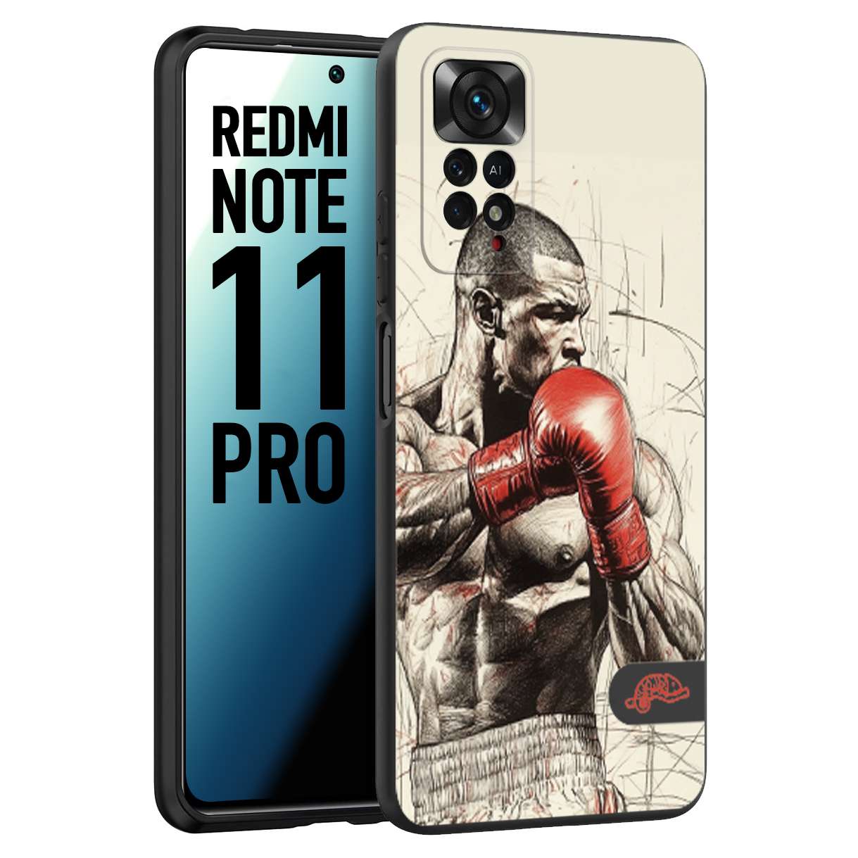 CUSTOMIZZA - Custodia cover nera morbida in tpu compatibile per Xiaomi Redmi Note 11 PRO pugilato pugili disegno tattoo guantoni box sport ring