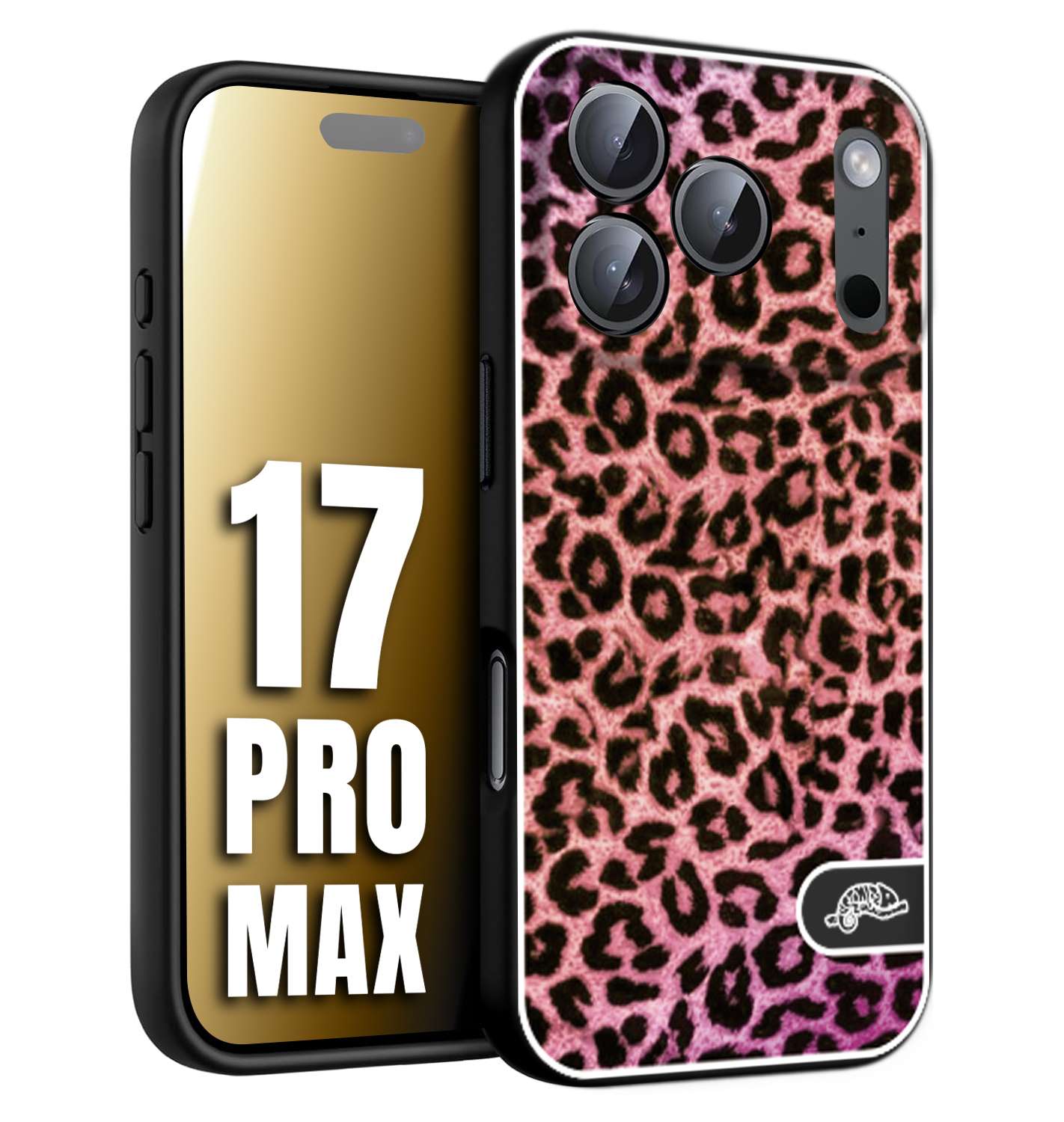 CUSTOMIZZA - Custodia cover nera morbida in tpu compatibile per iPhone 17 PRO MAX leopardato maculato donna rosa leopard