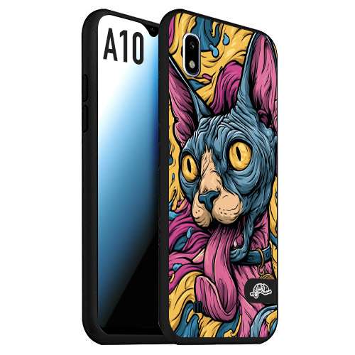 CUSTOMIZZA - Custodia cover nera morbida in tpu compatibile per Samsung A10 Sphynx Colorato Pop Art Psichedelico Gatto Blu Rosa Giallo Artistica Fantasy