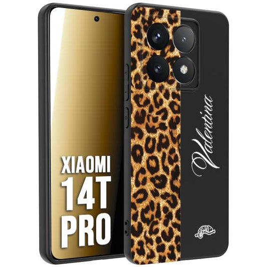 CUSTOMIZZA - Custodia cover nera morbida in tpu compatibile per Xiaomi 14T PRO custom nome scritta leopardato maculato donna marrone leopard