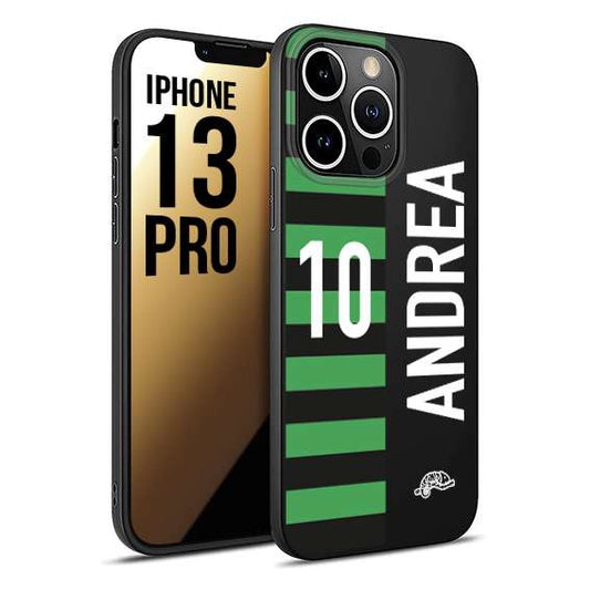CUSTOMIZZA - Custodia cover nera morbida in tpu compatibile per iPhone 13 PRO personalizzata calcio football nome e numero calciatori neroverde