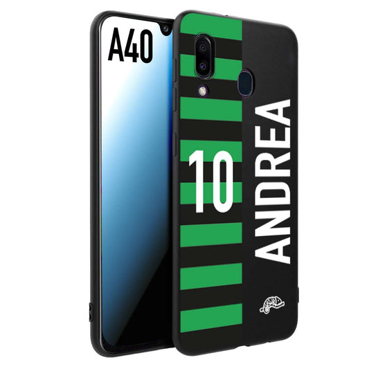 CUSTOMIZZA - Custodia cover nera morbida in tpu compatibile per Samsung A40 personalizzata calcio football nome e numero calciatori neroverde