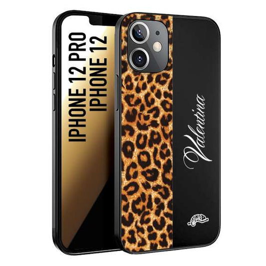 CUSTOMIZZA - Custodia cover nera morbida in tpu compatibile per iPhone 12 - 12 PRO custom nome scritta leopardato maculato donna marrone leopard