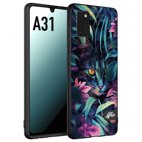 CUSTOMIZZA - Custodia cover nera morbida in tpu compatibile per Samsung A31 animali color giungla tropicale occhio di gatto colori vibranti disegnato