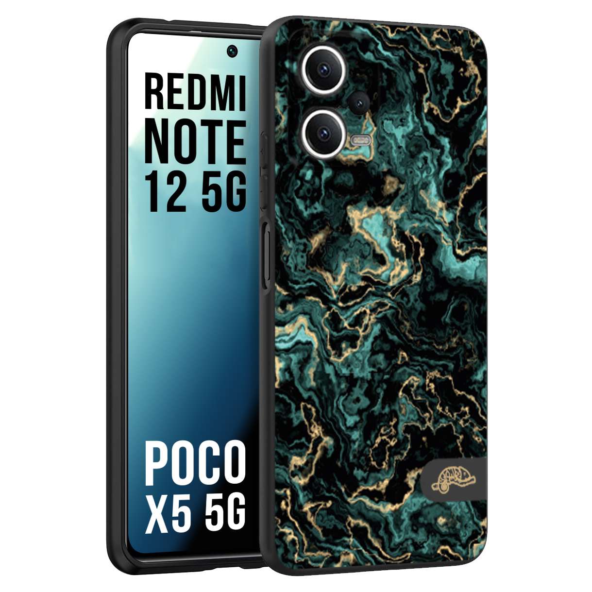 CUSTOMIZZA - Custodia cover nera morbida in tpu compatibile per Xiaomi Redmi Note 12 5G - POCO X5 5G effetto marmo marble verde green venature dorato pietra