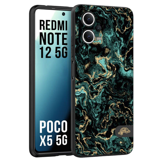 CUSTOMIZZA - Custodia cover nera morbida in tpu compatibile per Xiaomi Redmi Note 12 5G - POCO X5 5G effetto marmo marble verde green venature dorato pietra