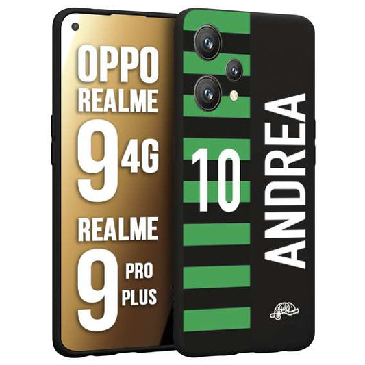 CUSTOMIZZA - Custodia cover nera morbida in tpu compatibile per Realme 9 4G - 9 PRO PLUS personalizzata calcio football nome e numero calciatori neroverde