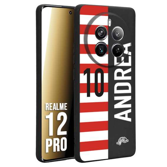 CUSTOMIZZA - Custodia cover nera morbida in tpu compatibile per Realme 12 PRO personalizzata calcio football nome e numero calciatori bianco rossa