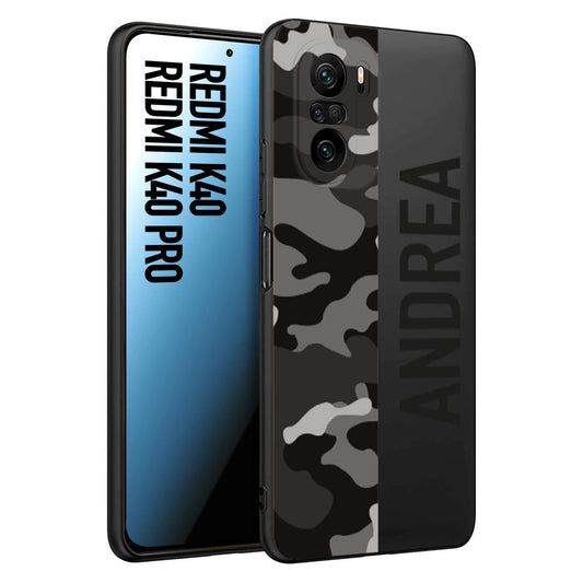 CUSTOMIZZA - Custodia cover nera morbida in tpu compatibile per Xiaomi Redmi K40 - K40 Pro camouflage mimetico militare personalizzata nome