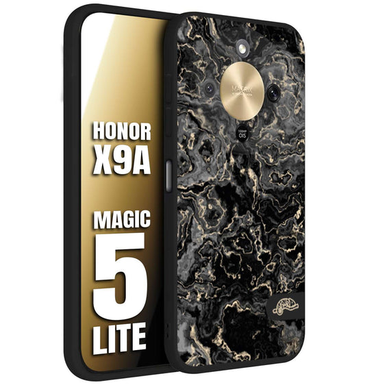 CUSTOMIZZA - Custodia cover nera morbida in tpu compatibile per Honor X9A - Honor Magic 5 Lite effetto marmo marble nero black venature dorato pietra