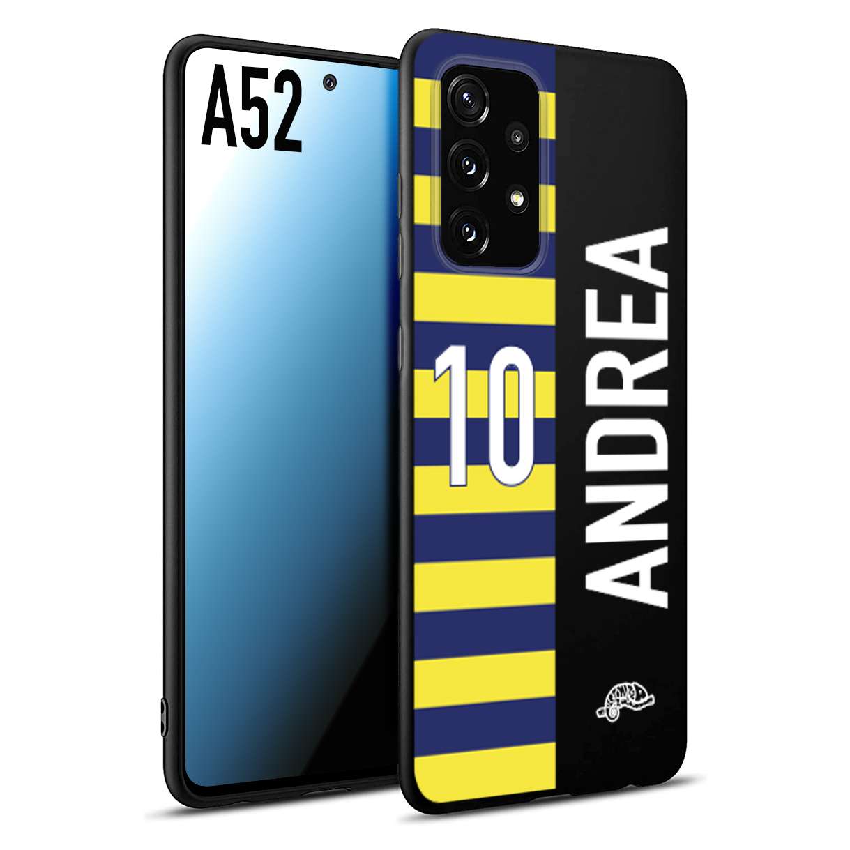 CUSTOMIZZA - Custodia cover nera morbida in tpu compatibile per Samsung A52 personalizzata calcio football nome e numero calciatori giallo blu