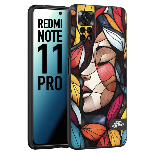 CUSTOMIZZA - Custodia cover nera morbida in tpu compatibile per Xiaomi Redmi Note 11 PRO Vetrata artistica volto di donna profilo fogliare mosaico di vetro colorato