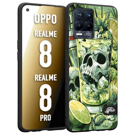 CUSTOMIZZA - Custodia cover nera morbida in tpu compatibile per Realme 8 - 8 PRO Mojito cocktail teschio illustrazione drink lime menta ghiacci tropicale street art