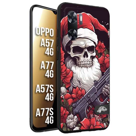 CUSTOMIZZA - Custodia cover nera morbida in tpu compatibile per Oppo A57 - A77 - A57S - A77S (4G) teschio natale santa claus fiori tattoo disegnato