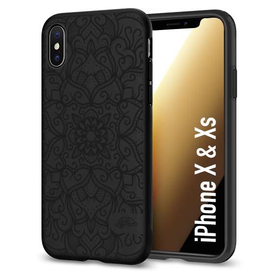 CUSTOMIZZA - Custodia cover nera morbida in tpu compatibile per iPhone X - Xs mandala nero fiore vedo non vedo donna