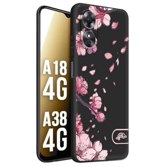 CUSTOMIZZA - Custodia cover nera morbida in tpu compatibile per Oppo A18 4G - A38 4G giapponese fiori di ciliegio in fiore a rilievo disegnata tattoo