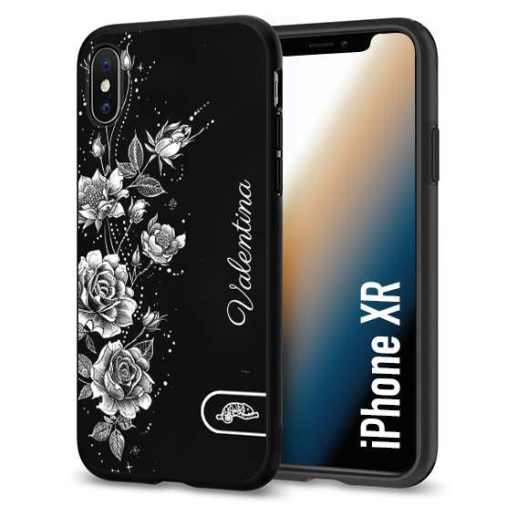 CUSTOMIZZA - Custodia cover nera morbida in tpu compatibile per iPhone Xr a rilievo soft touch personalizzata nome rose fiori donna