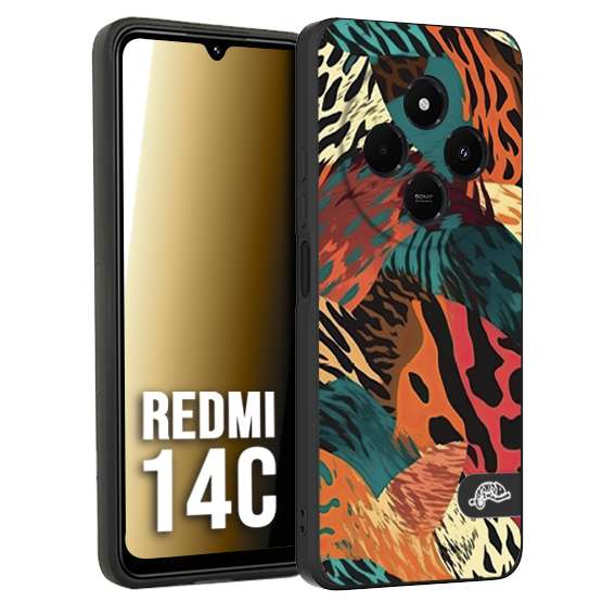 CUSTOMIZZA - Custodia cover nera morbida in tpu compatibile per Xiaomi Redmi 14C leopardato tigrato tiger colorata summer arancio verde fucsia