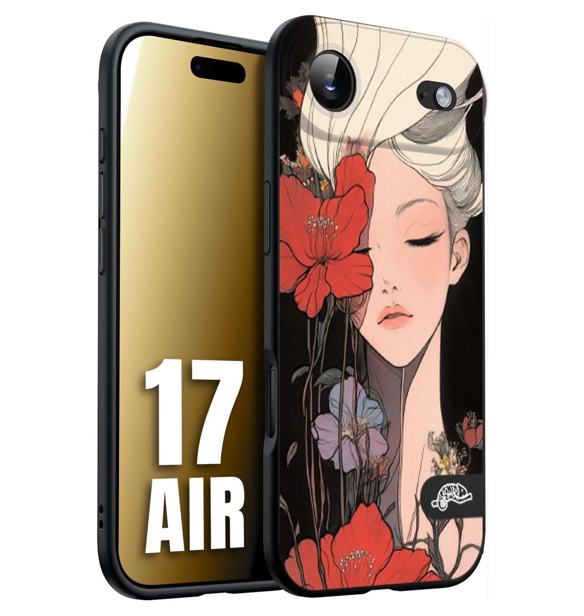 CUSTOMIZZA - Custodia cover nera morbida in tpu compatibile per iPhone 17 AIR woman flower Fantasia Floreale Design Donna e Fiori, Retro Artistico