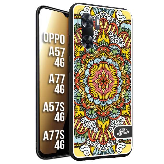 CUSTOMIZZA - Custodia cover nera morbida in tpu compatibile per Oppo A57 - A77 - A57S - A77S (4G) mandala colorato fiore nuvole arancione