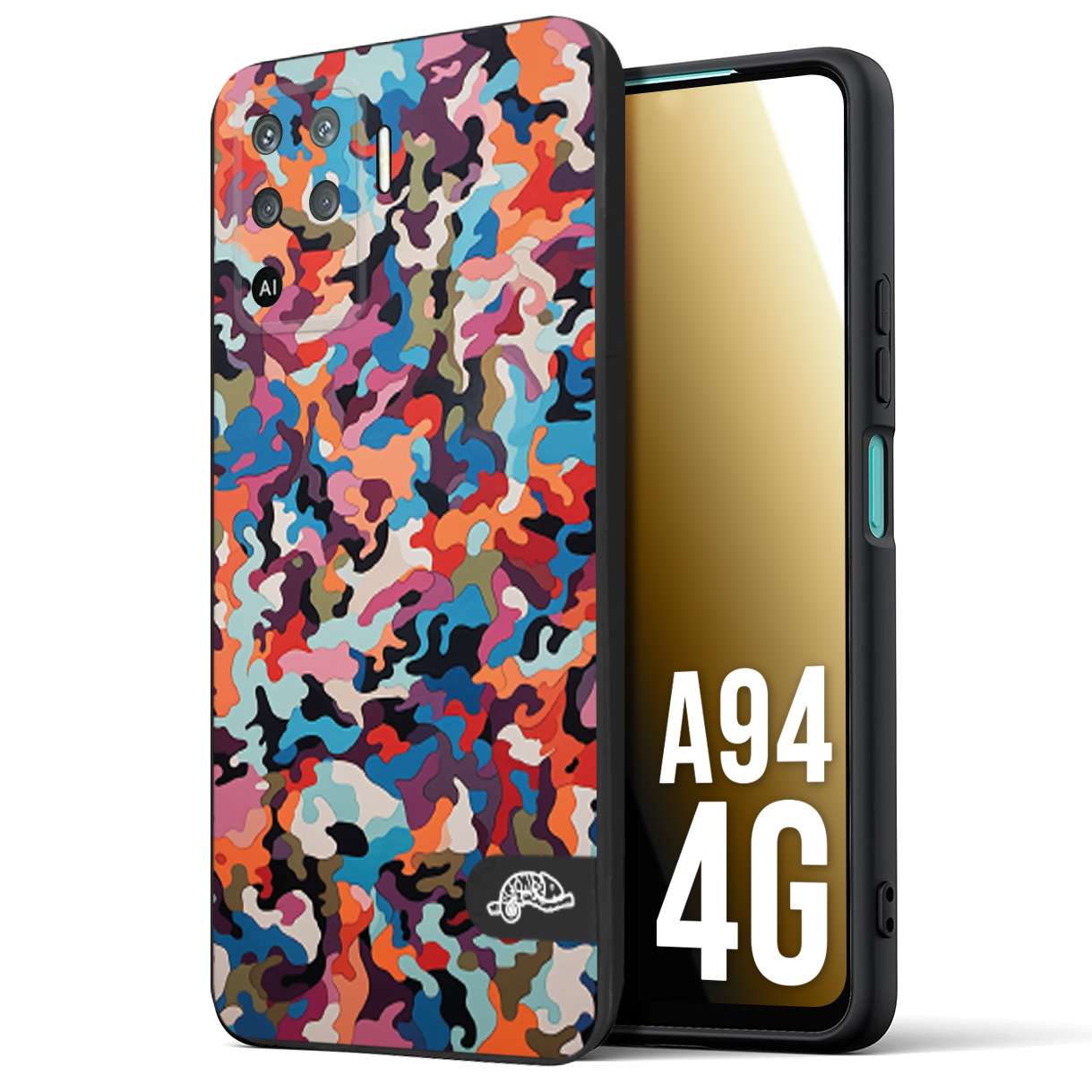 CUSTOMIZZA - Custodia cover nera morbida in tpu compatibile per Oppo A94 4G camouflage mimetico militare moderno blu arancio rosa