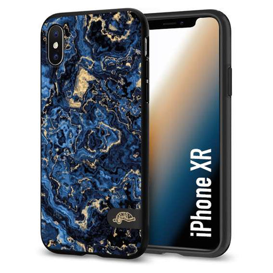 CUSTOMIZZA - Custodia cover nera morbida in tpu compatibile per iPhone Xr effetto marmo marble blu venature dorato psichedelico