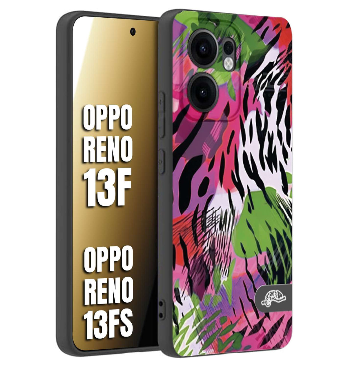 CUSTOMIZZA - Custodia cover nera morbida in tpu compatibile per Oppo Reno 13 F leopardato tigrato tiger colorata summer color verde fucsia