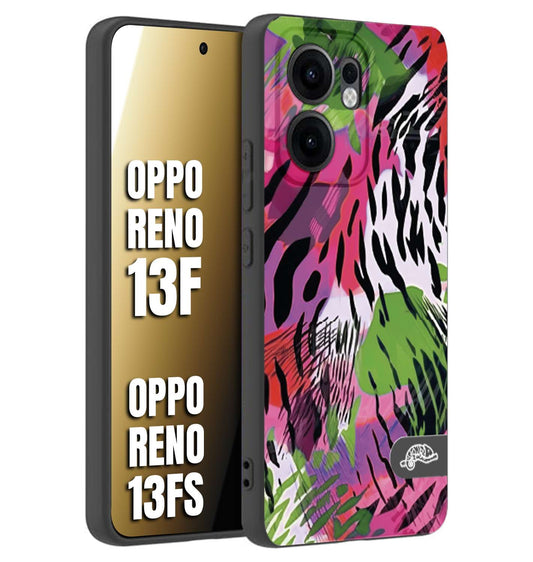CUSTOMIZZA - Custodia cover nera morbida in tpu compatibile per Oppo Reno 13 F leopardato tigrato tiger colorata summer color verde fucsia