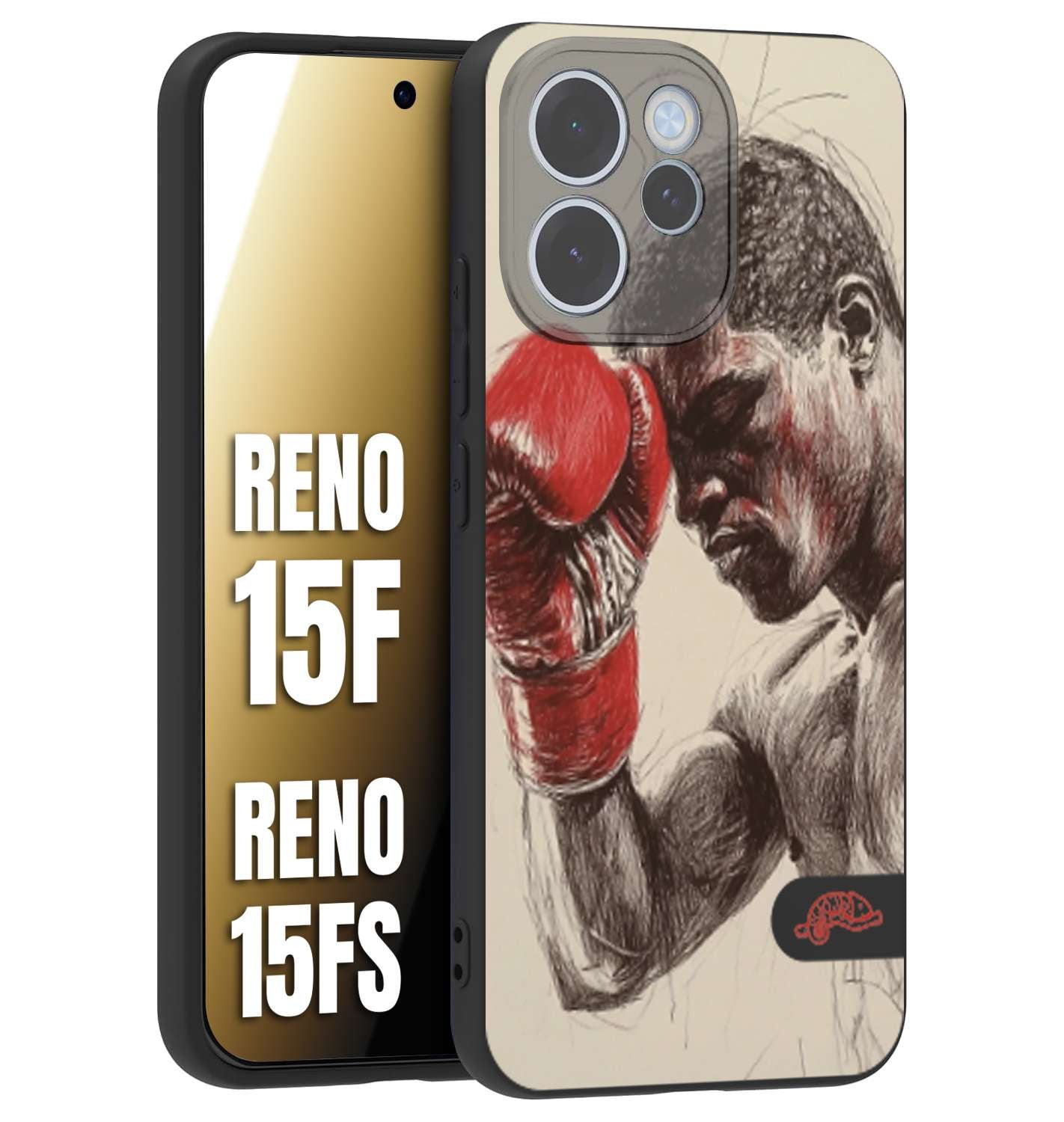 CUSTOMIZZA - Custodia cover nera morbida in tpu compatibile per Oppo Reno 15 F - Reno 15 FS pugilato pugili disegno tattoo guantoni boxer pesi massimi
