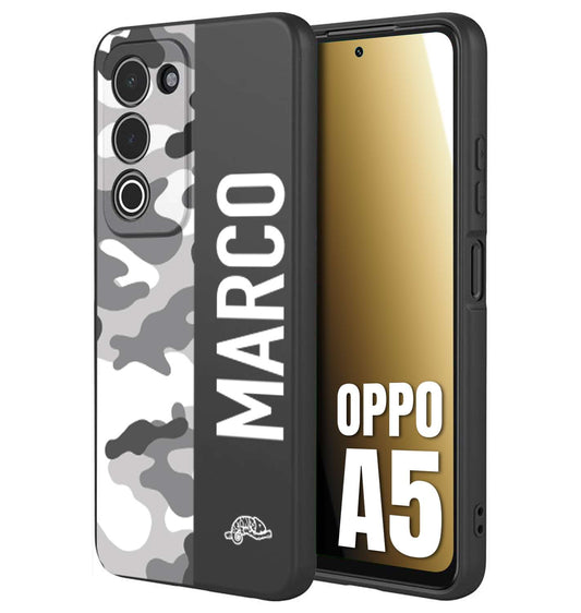 CUSTOMIZZA - Custodia cover nera morbida in tpu compatibile per Oppo A5 camouflage mimetico militare personalizzata nome bianco